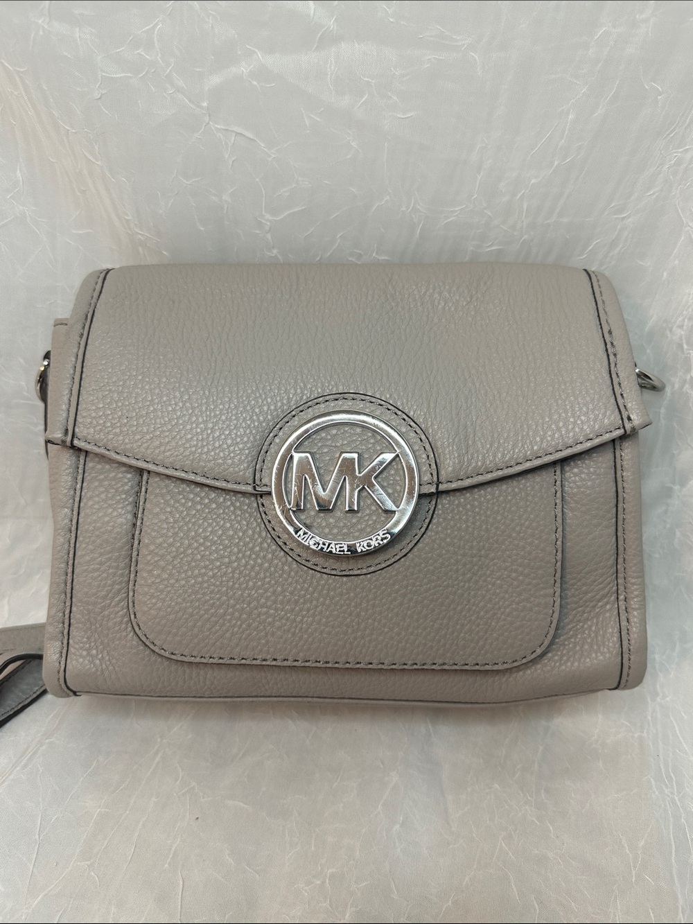 Michael Kors Pebbled Leather Crossbody Bag in Taupe Gray - Picture 1 of 10